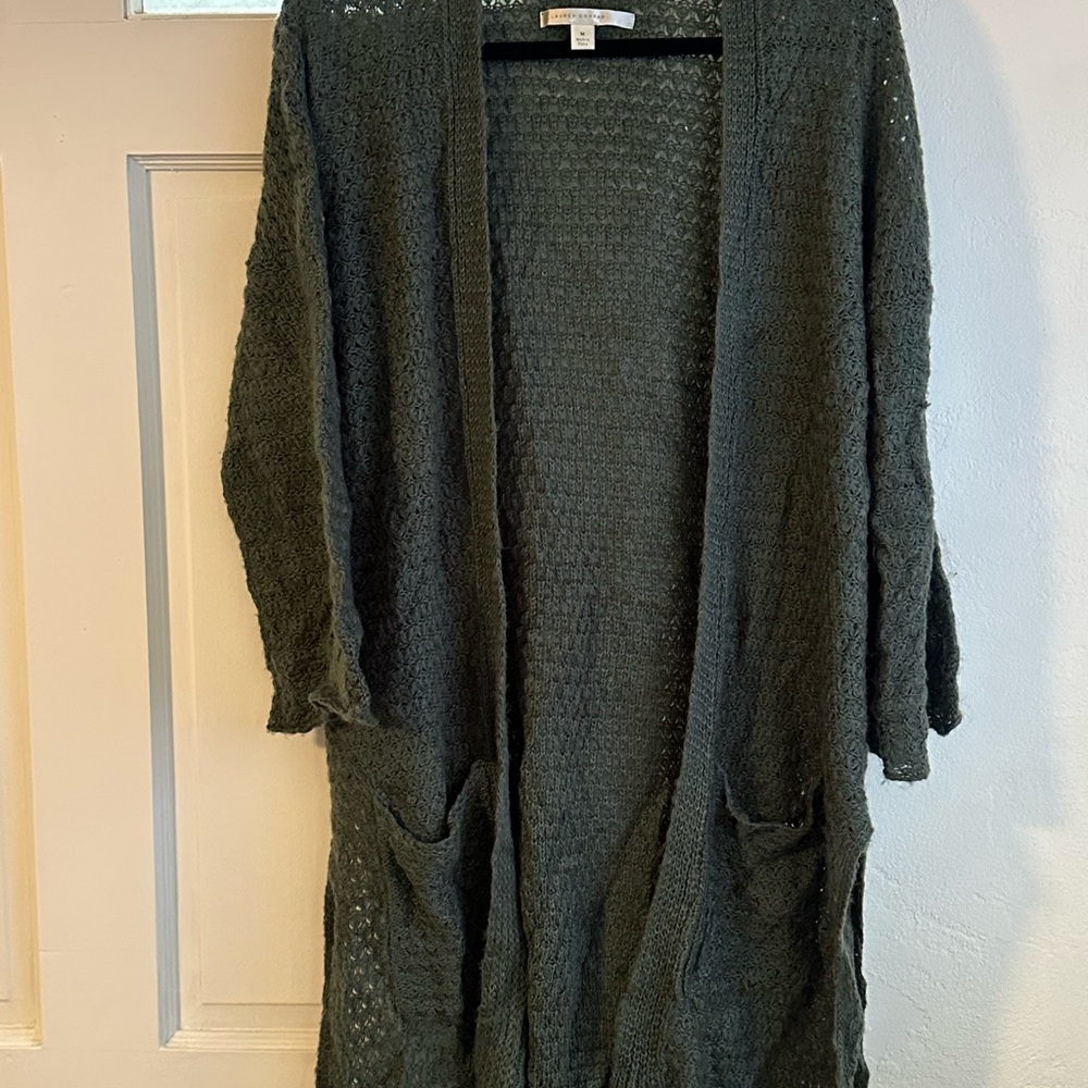 LC Lauren Conrad Green Open-Front Cardigan Sweater